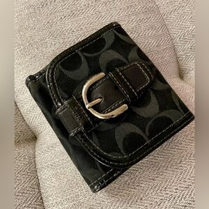 Coach Y2K Black Signature Logo Monogram Silver Buckle Wallet